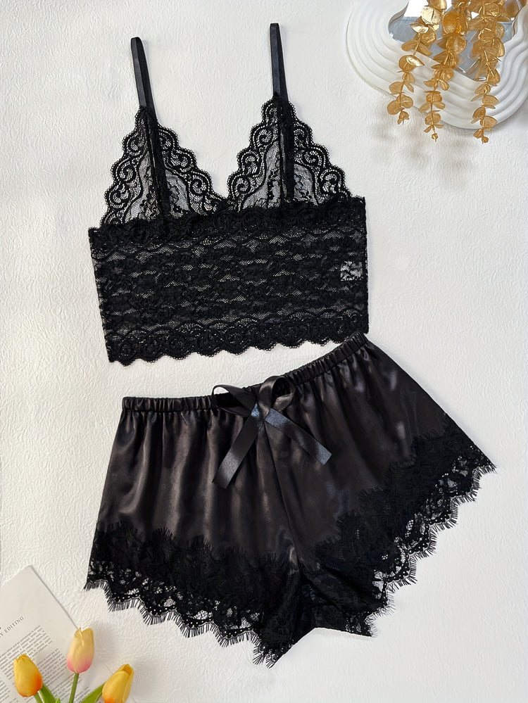 Romantic Scallop Lace Lingerie Set - Seductive Translucent V-Neck Bra & Luxurious Shorts - Feminine Intimate Wear for Women - Comfortable, Sexy & Chic - Lena & Miles Exquisite Boutique LLC.