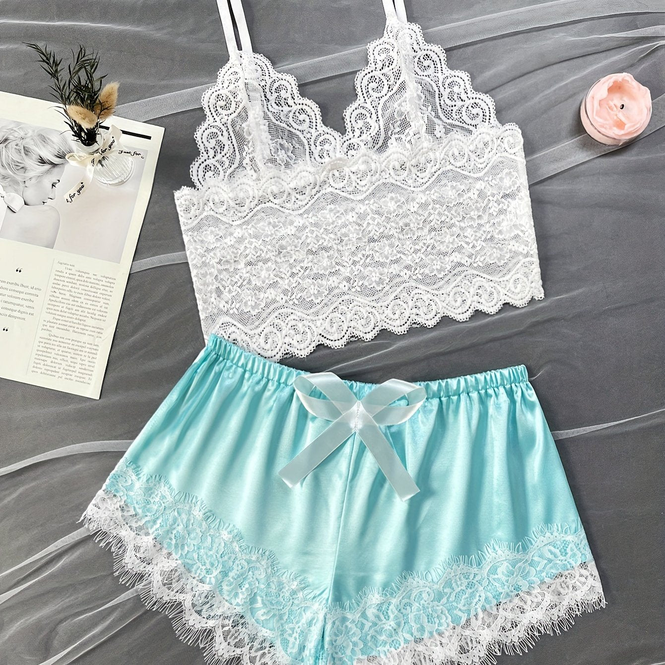 Romantic Scallop Lace Lingerie Set - Seductive Translucent V-Neck Bra & Luxurious Shorts - Feminine Intimate Wear for Women - Comfortable, Sexy & Chic - Lena & Miles Exquisite Boutique LLC.