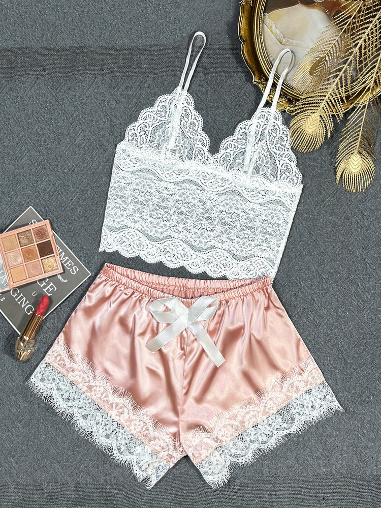 Romantic Scallop Lace Lingerie Set - Seductive Translucent V-Neck Bra & Luxurious Shorts - Feminine Intimate Wear for Women - Comfortable, Sexy & Chic - Lena & Miles Exquisite Boutique LLC.