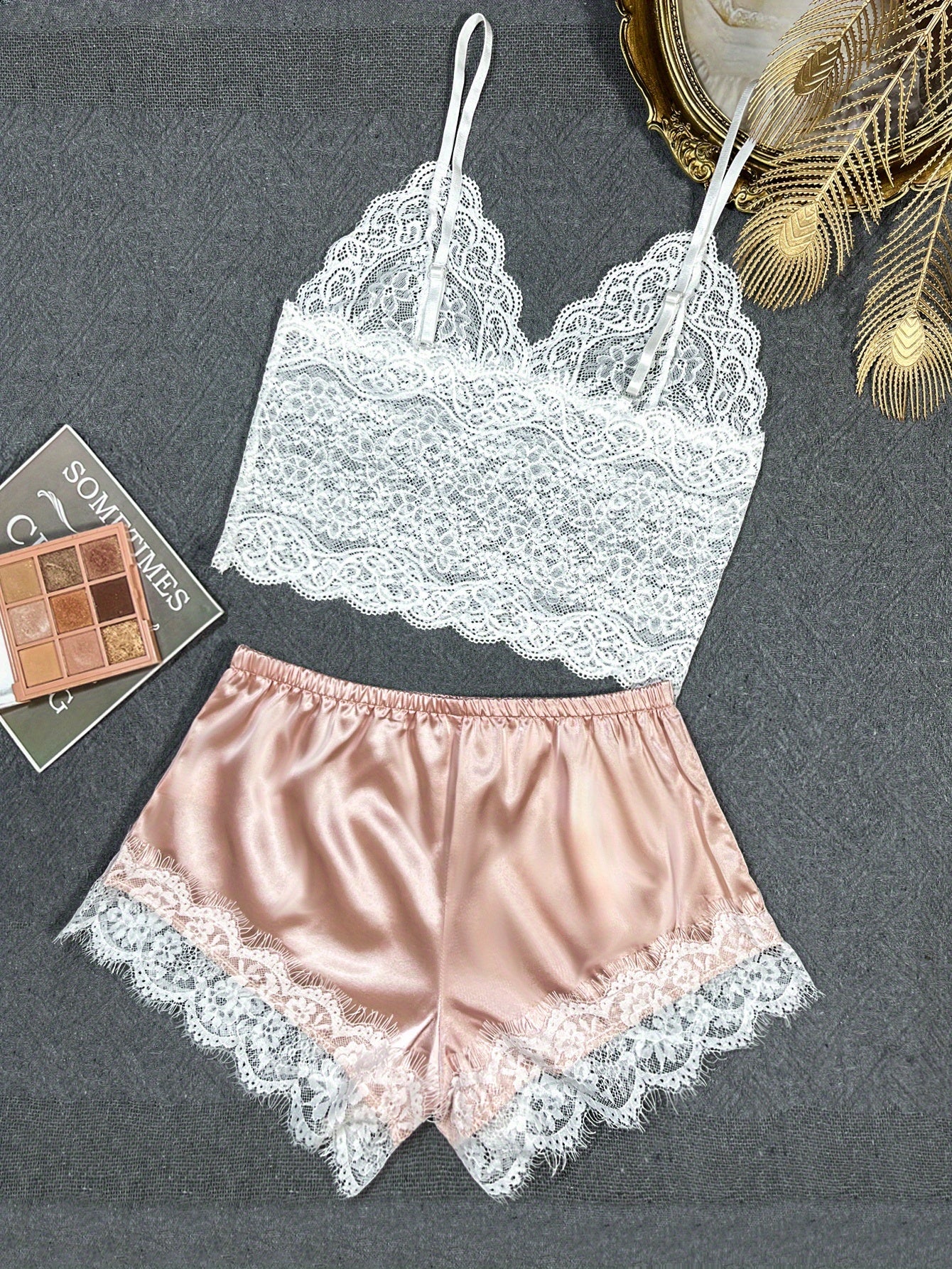 Romantic Scallop Lace Lingerie Set - Seductive Translucent V-Neck Bra & Luxurious Shorts - Feminine Intimate Wear for Women - Comfortable, Sexy & Chic - Lena & Miles Exquisite Boutique LLC.