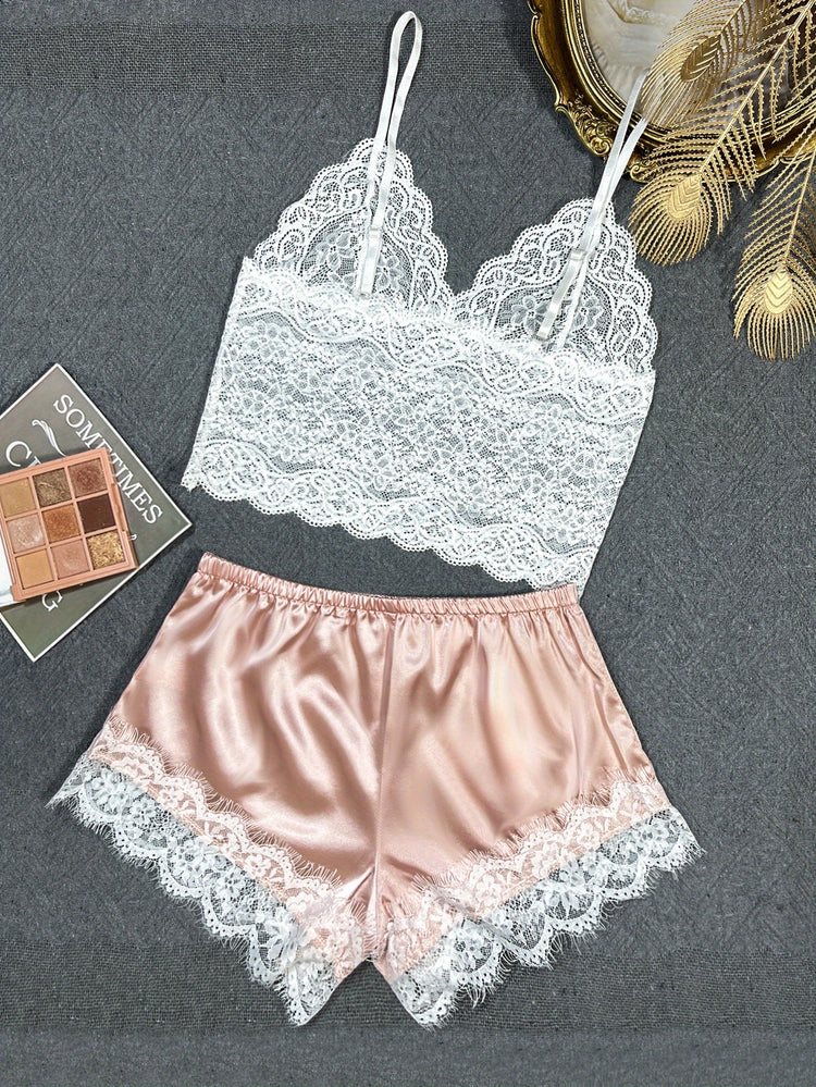 Romantic Scallop Lace Lingerie Set - Seductive Translucent V-Neck Bra & Luxurious Shorts - Feminine Intimate Wear for Women - Comfortable, Sexy & Chic - Lena & Miles Exquisite Boutique LLC.