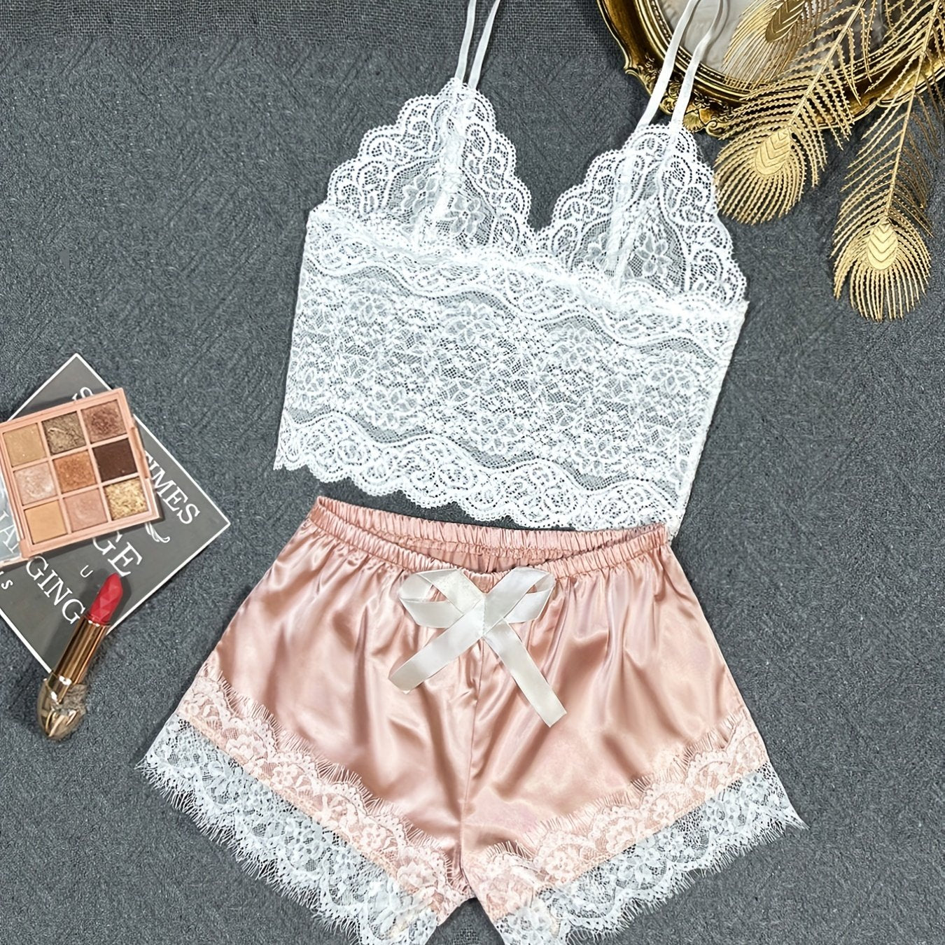 Romantic Scallop Lace Lingerie Set - Seductive Translucent V-Neck Bra & Luxurious Shorts - Feminine Intimate Wear for Women - Comfortable, Sexy & Chic - Lena & Miles Exquisite Boutique LLC.