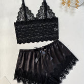 Romantic Scallop Lace Lingerie Set - Seductive Translucent V-Neck Bra & Luxurious Shorts - Feminine Intimate Wear for Women - Comfortable, Sexy & Chic - Lena & Miles Exquisite Boutique LLC.