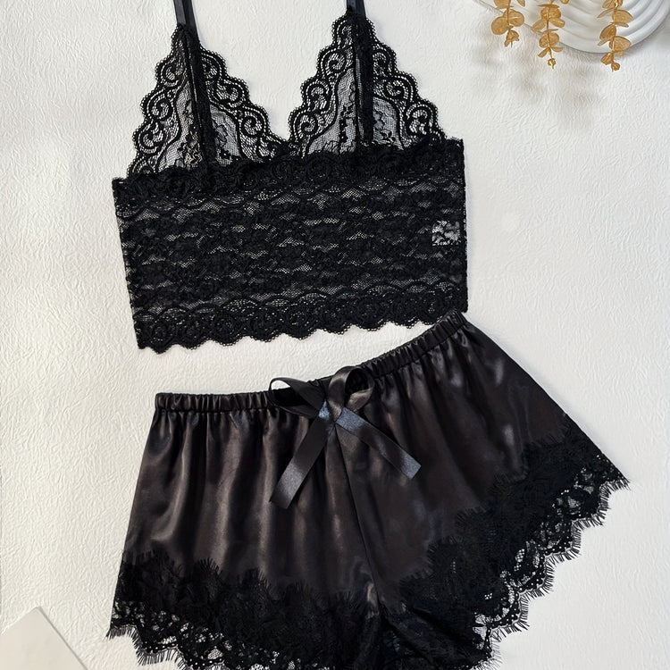 Romantic Scallop Lace Lingerie Set - Seductive Translucent V-Neck Bra & Luxurious Shorts - Feminine Intimate Wear for Women - Comfortable, Sexy & Chic - Lena & Miles Exquisite Boutique LLC.