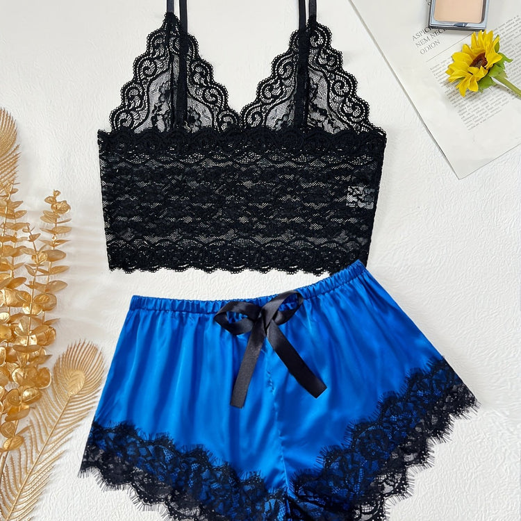 Romantic Scallop Lace Lingerie Set - Seductive Translucent V-Neck Bra & Luxurious Shorts - Feminine Intimate Wear for Women - Comfortable, Sexy & Chic - Lena & Miles Exquisite Boutique LLC.