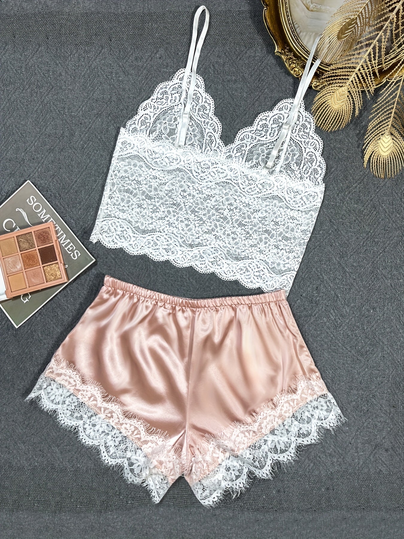 Romantic Scallop Lace Lingerie Set - Seductive Translucent V-Neck Bra & Luxurious Shorts - Feminine Intimate Wear for Women - Comfortable, Sexy & Chic - Lena & Miles Exquisite Boutique LLC.
