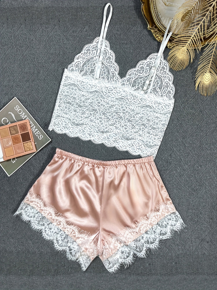 Romantic Scallop Lace Lingerie Set - Seductive Translucent V-Neck Bra & Luxurious Shorts - Feminine Intimate Wear for Women - Comfortable, Sexy & Chic - Lena & Miles Exquisite Boutique LLC.