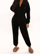 Fuzzy Hooded Pajama Jumpsuit For Music Festival, Comfy & Cute Long Sleeve Zipper Pajamas, Women&