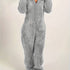 Fuzzy Hooded Pajama Jumpsuit For Music Festival, Comfy & Cute Long Sleeve Zipper Pajamas, Women&