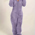 Fuzzy Hooded Pajama Jumpsuit For Music Festival, Comfy & Cute Long Sleeve Zipper Pajamas, Women&