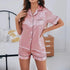 Luxurious Satin Pajama for Women Sleepwear Summer Short Sleeve Tops with Button-Up Lapel Collar & Shorts Pyjama Femme Lounge Set - Lena & Miles Exquisite Boutique LLC.
