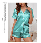Luxurious Satin Pajama for Women Sleepwear Summer Short Sleeve Tops with Button-Up Lapel Collar & Shorts Pyjama Femme Lounge Set - Lena & Miles Exquisite Boutique LLC.