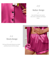 Luxurious Satin Pajama for Women Sleepwear Summer Short Sleeve Tops with Button-Up Lapel Collar & Shorts Pyjama Femme Lounge Set - Lena & Miles Exquisite Boutique LLC.
