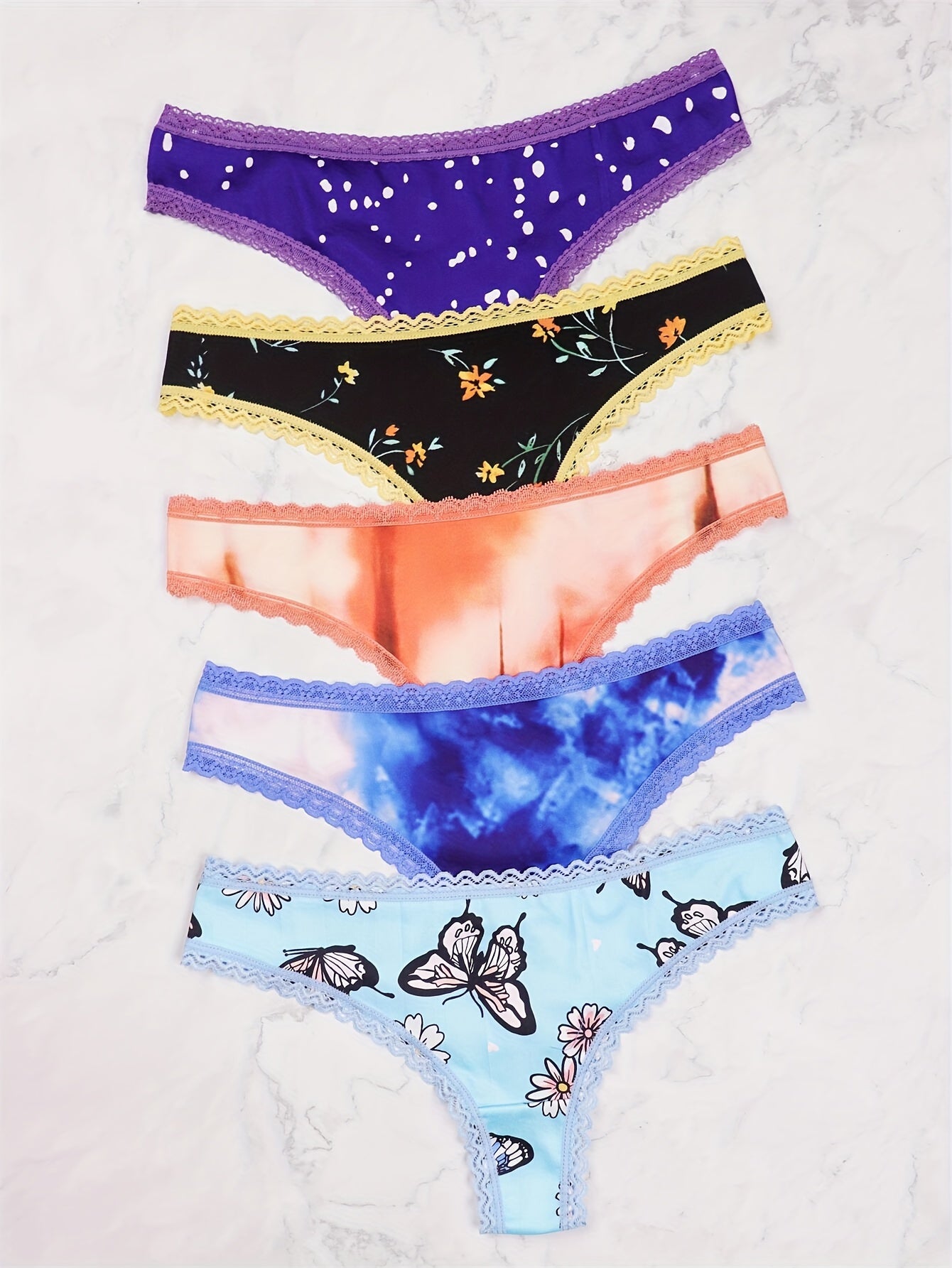 Morvia 5-Piece Lace-trimmed Heart Thongs - Chic, Comfortable Women&