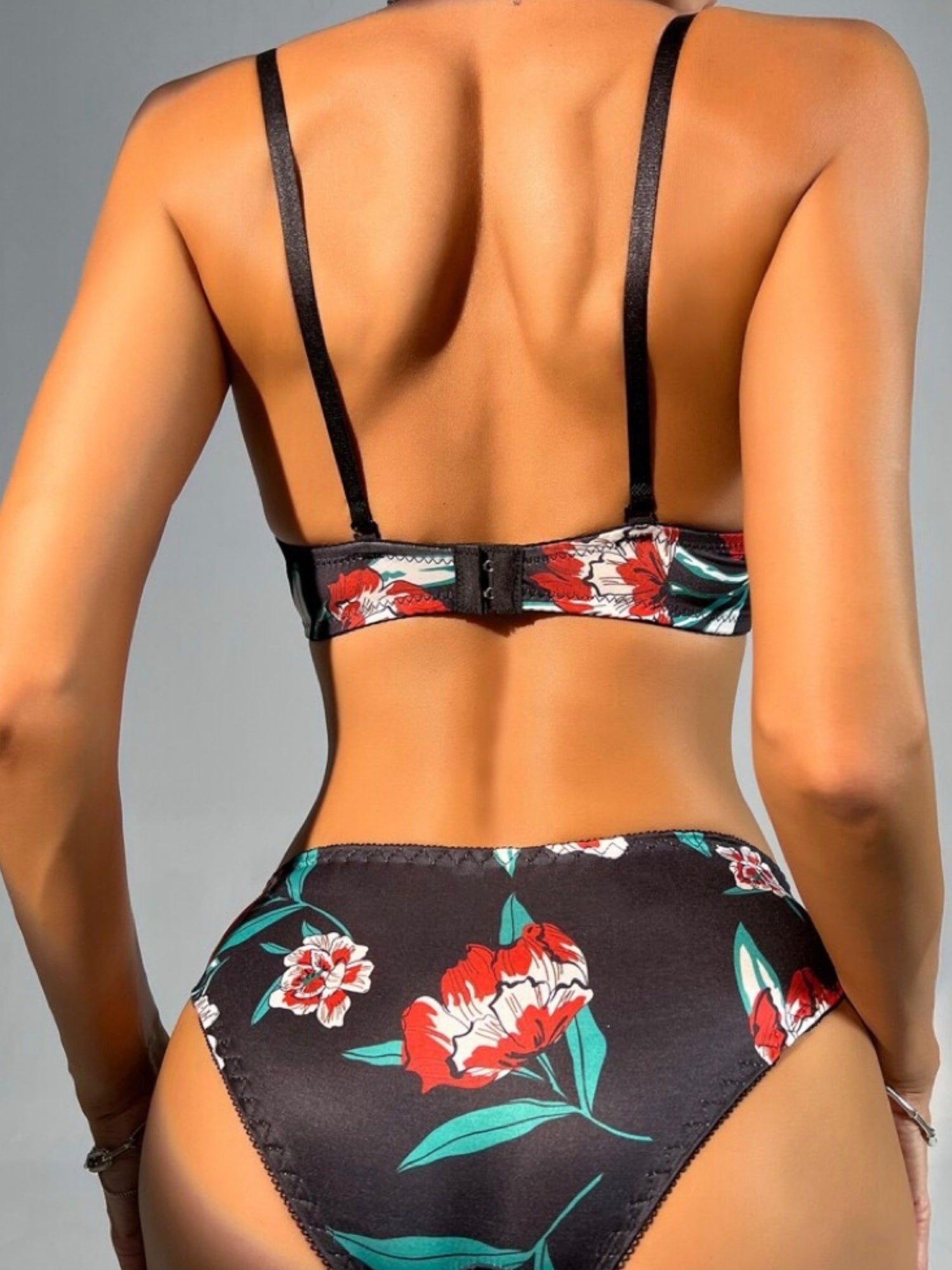 Romantic Floral Print Lingerie Set - Bow Tie Push Up Bra with Elastic Panties - Womens Comfortable & Seductive Underwear Pair for Everyday Glamour - Lena & Miles Exquisite Boutique LLC.