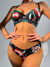 Romantic Floral Print Lingerie Set - Bow Tie Push Up Bra with Elastic Panties - Womens Comfortable & Seductive Underwear Pair for Everyday Glamour - Lena & Miles Exquisite Boutique LLC.