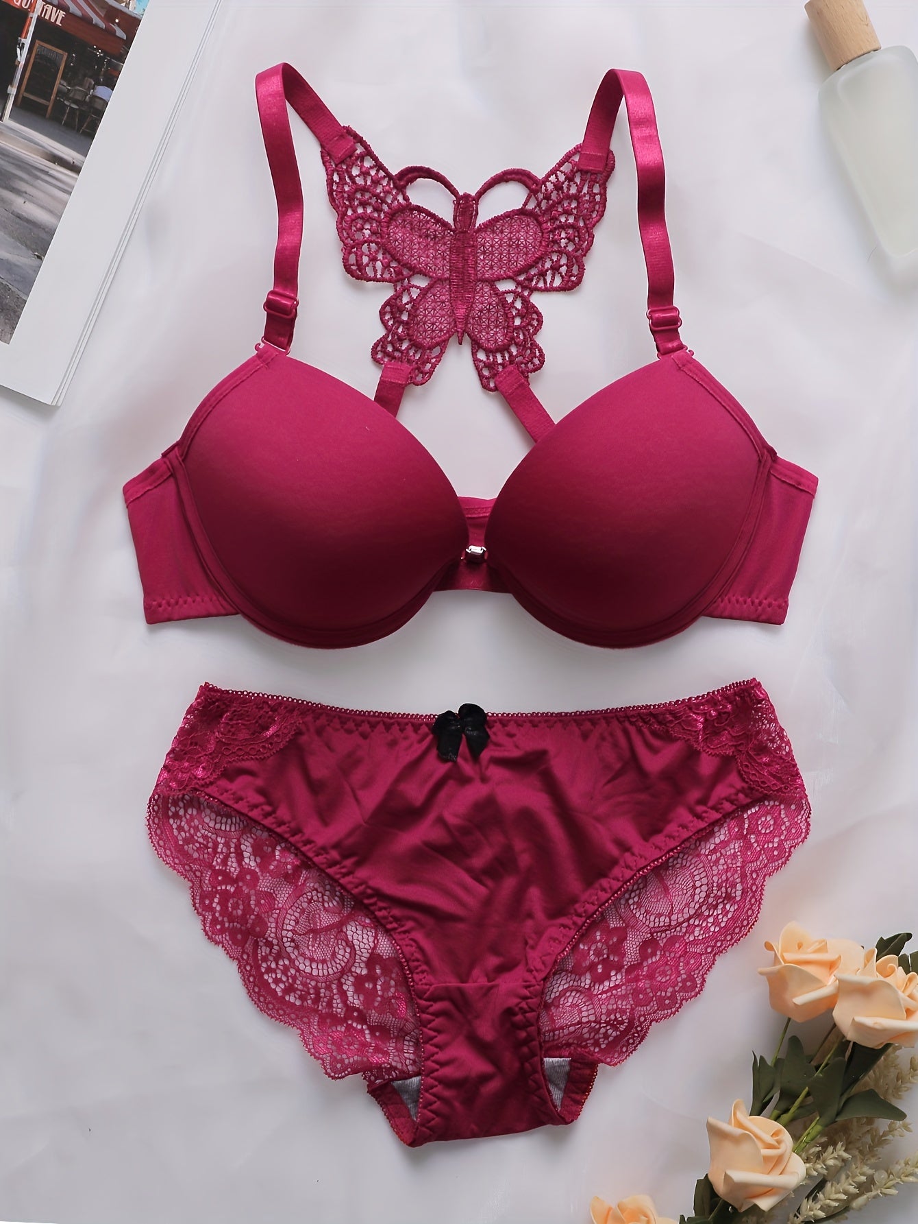 Intimate Lace Lingerie Set - Seductive Plunge Bra with Front Buckle & Scallop Trim Panties - Intricate Detailing for Womens Underwear - Lena & Miles Exquisite Boutique LLC.