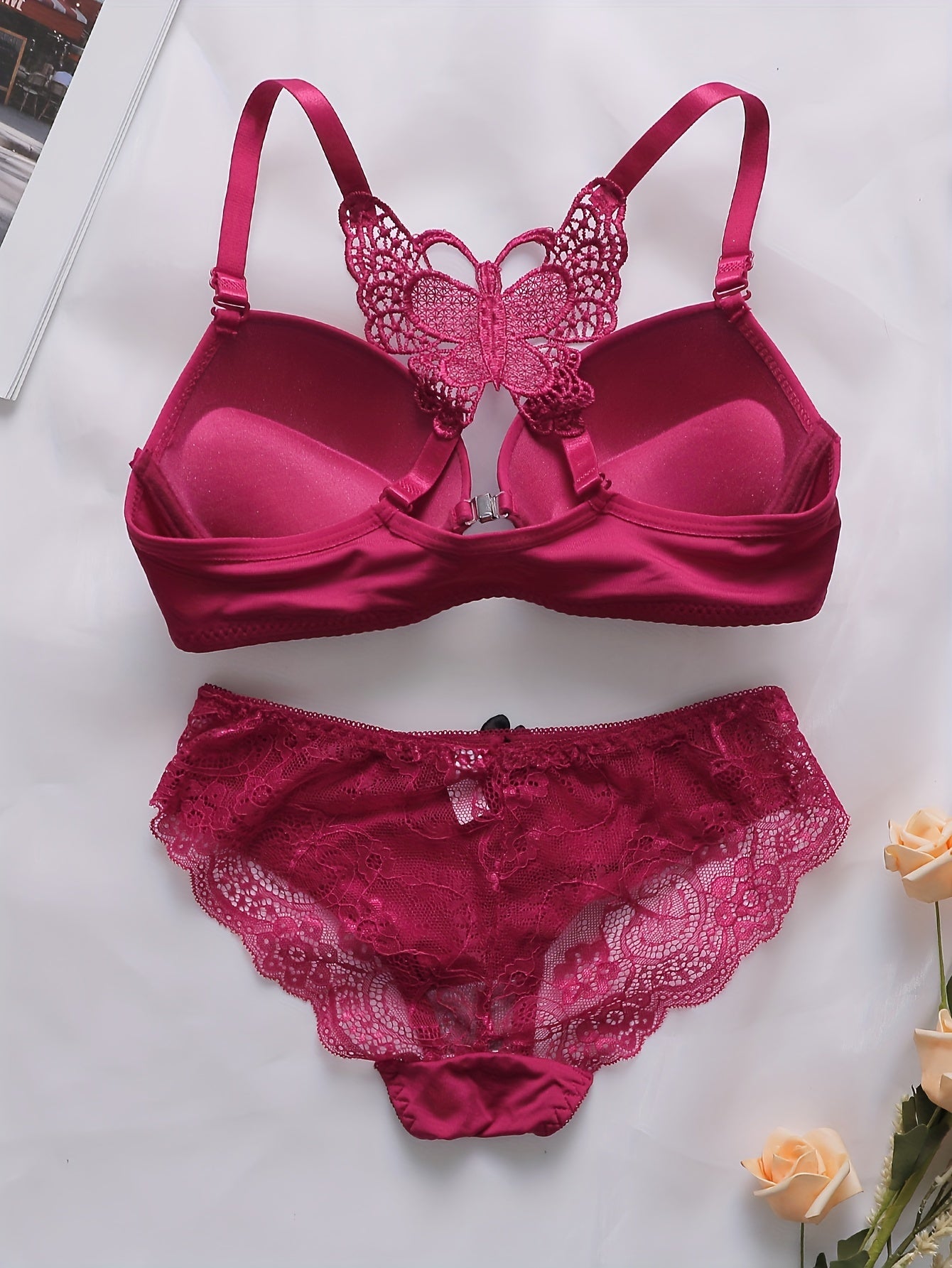 Intimate Lace Lingerie Set - Seductive Plunge Bra with Front Buckle & Scallop Trim Panties - Intricate Detailing for Womens Underwear - Lena & Miles Exquisite Boutique LLC.