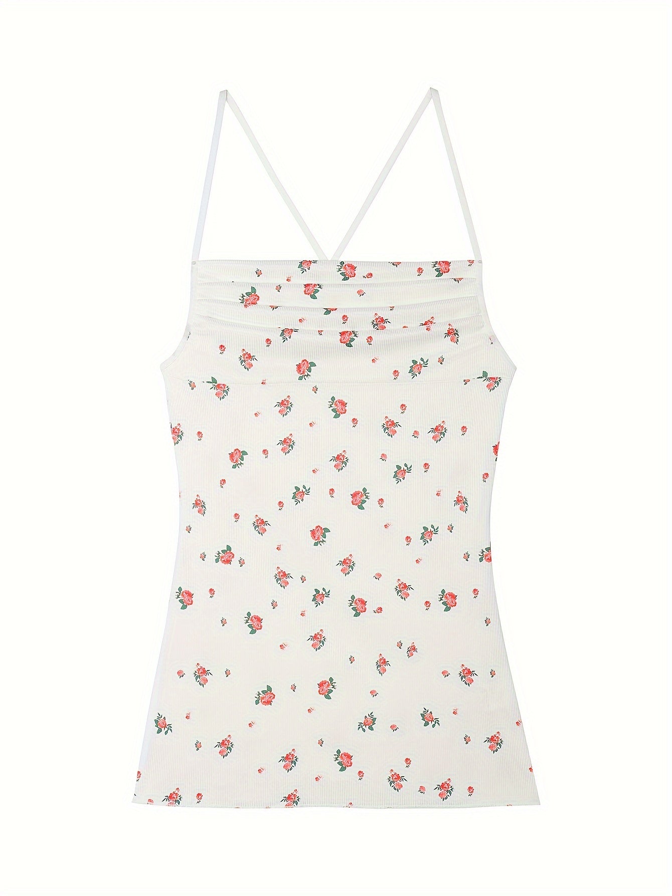 Sultry Floral Print Slip Dress, Criss Cross Back Sleeveless Babydoll, Women&
