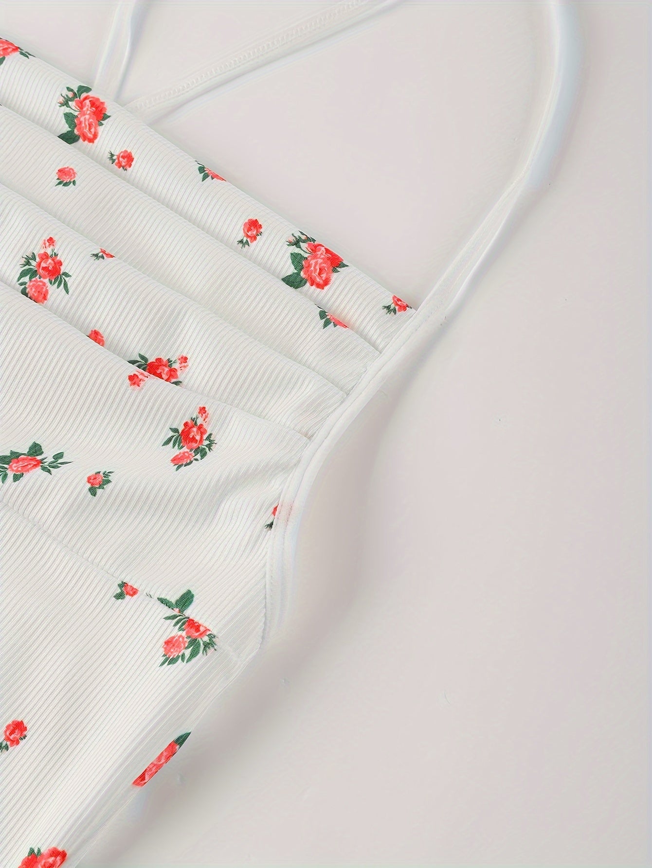 Sultry Floral Print Slip Dress, Criss Cross Back Sleeveless Babydoll, Women&