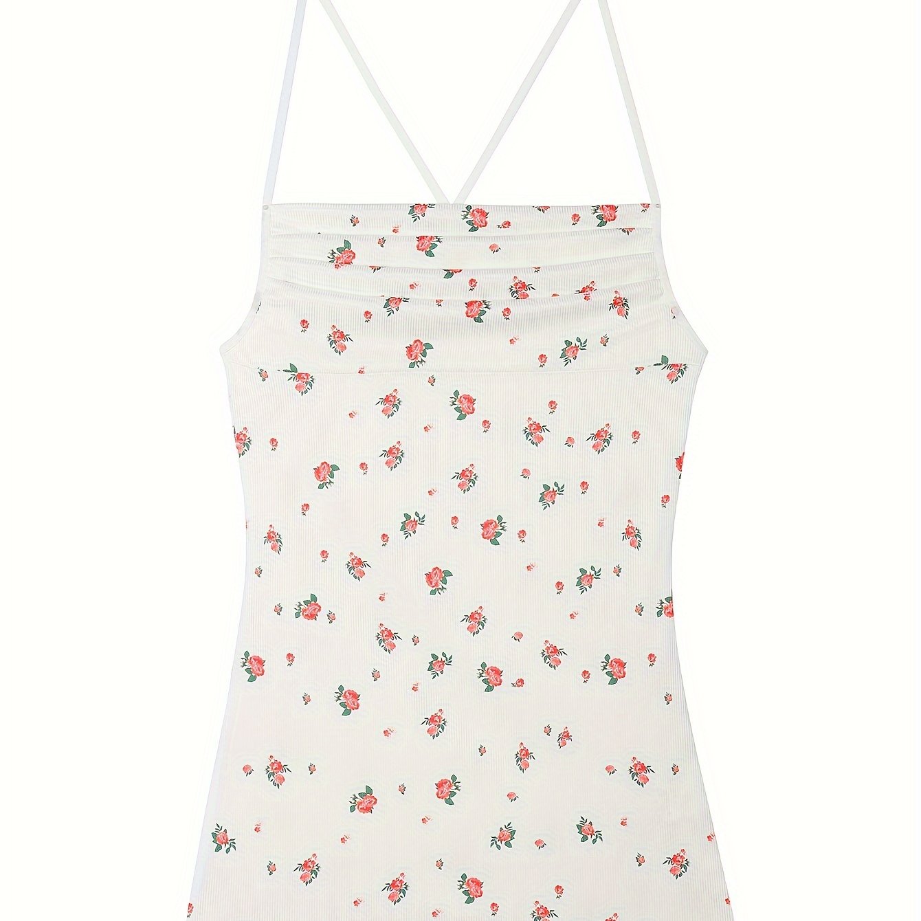 Sultry Floral Print Slip Dress, Criss Cross Back Sleeveless Babydoll, Women&