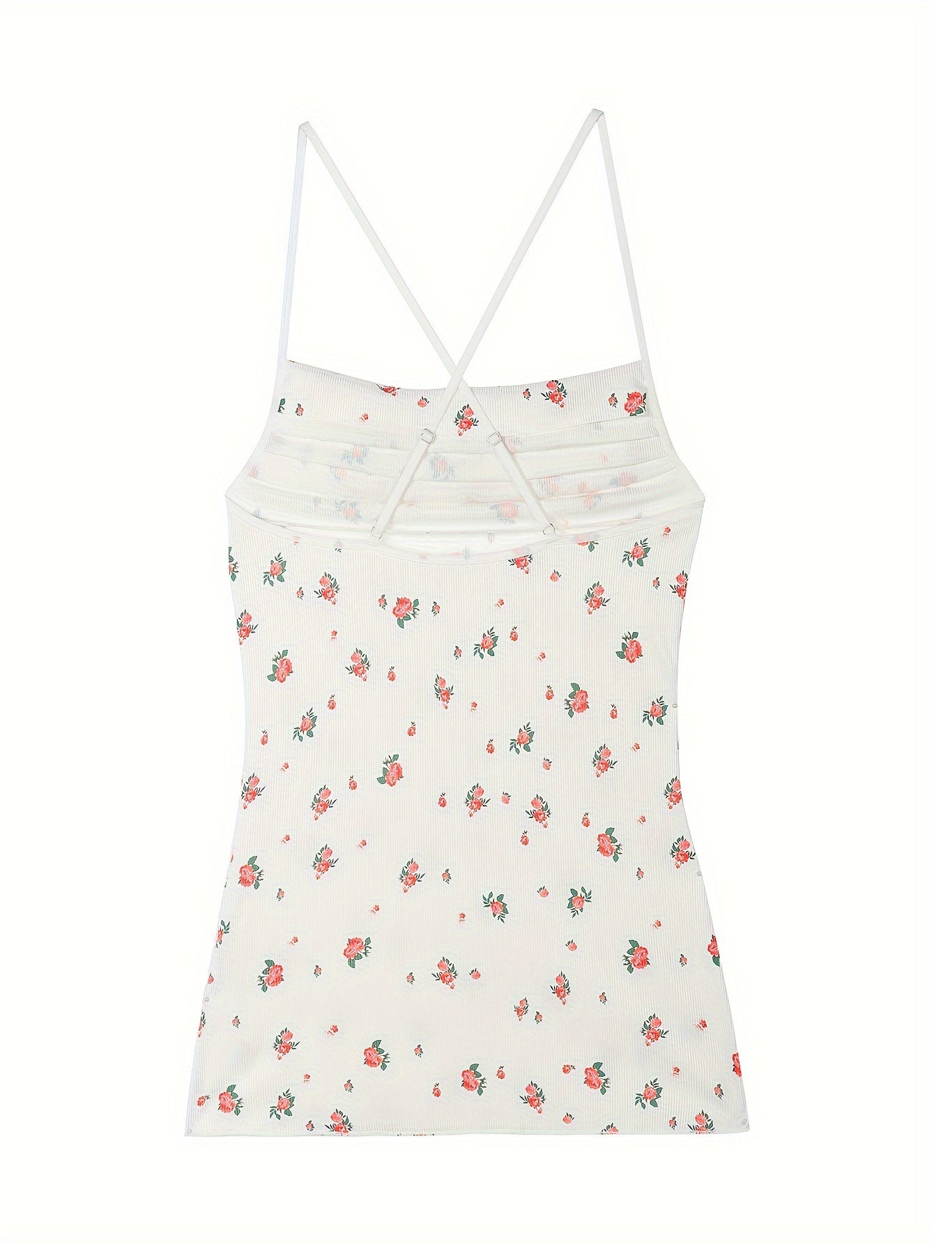 Sultry Floral Print Slip Dress, Criss Cross Back Sleeveless Babydoll, Women&