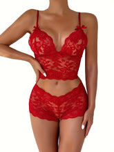 Sexy Solid Lace Bow Bra & Panty, Deep V Bra & Boyshort Panties Lingerie Set, Women&