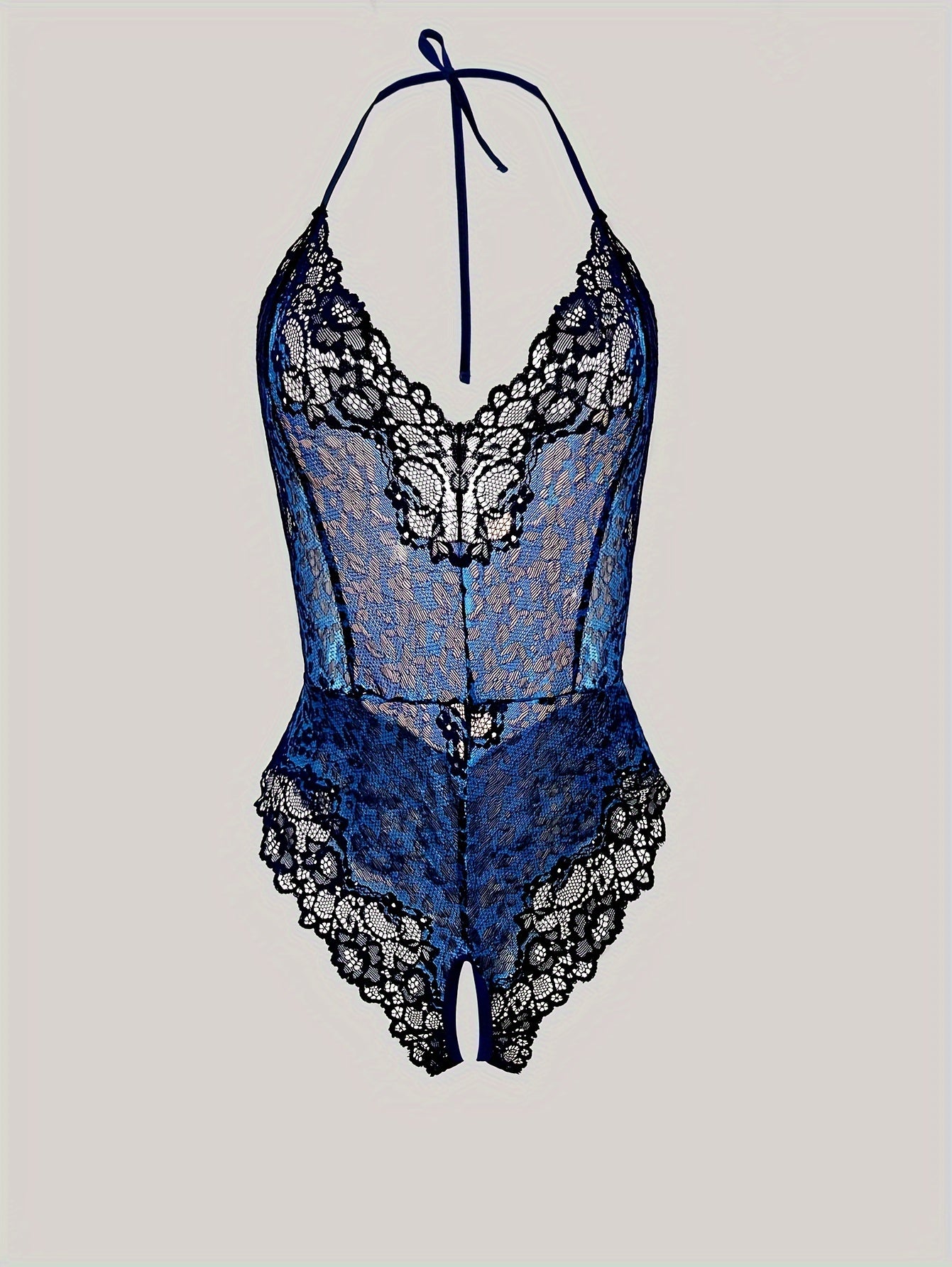 Floral Lace Teddy Bodysuit - Semi-Sheer, Deep V Backless, Open Crotch, Sexy Lingerie for Women - Elegant, Adult, Underwear, Halter Neck Design - Lena & Miles Exquisite Boutique LLC.