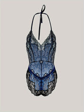 Floral Lace Teddy Bodysuit - Semi-Sheer, Deep V Backless, Open Crotch, Sexy Lingerie for Women - Elegant, Adult, Underwear, Halter Neck Design - Lena & Miles Exquisite Boutique LLC.