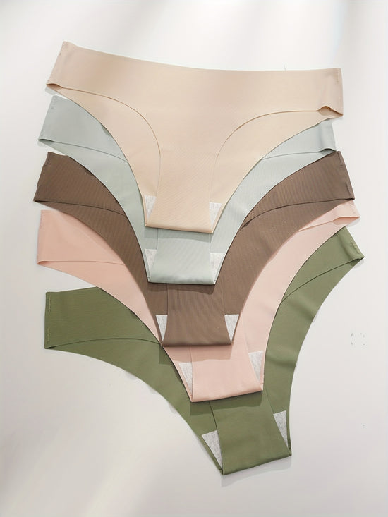 5pcs Seamless Solid Briefs - Ultra-Comfortable Womens Underwear - Stretchy, Breathable, Sweat-Wicking Lingerie - Assorted Colors, Premium Quality, One-Size-Fits-Most - Lena & Miles Exquisite Boutique LLC.