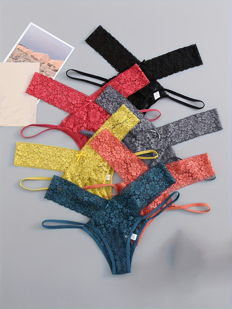 6pcs Floral Lace Panties, Hollow Out Breathable Intimates Panties, Women&