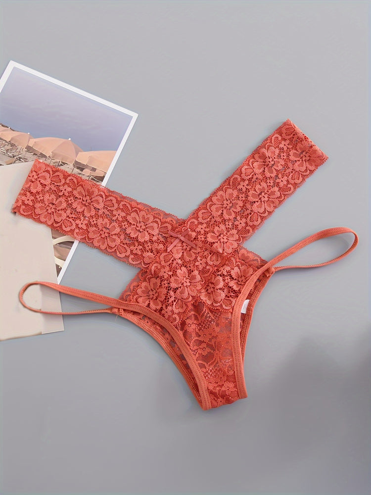 6pcs Floral Lace Panties, Hollow Out Breathable Intimates Panties, Women&