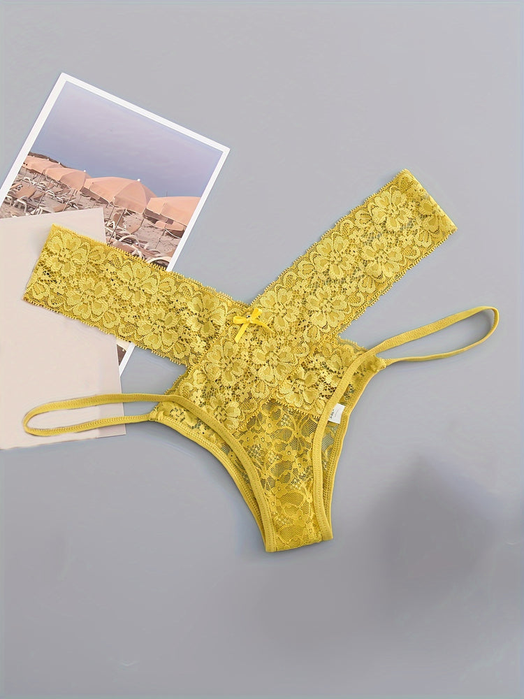 6pcs Floral Lace Panties, Hollow Out Breathable Intimates Panties, Women&