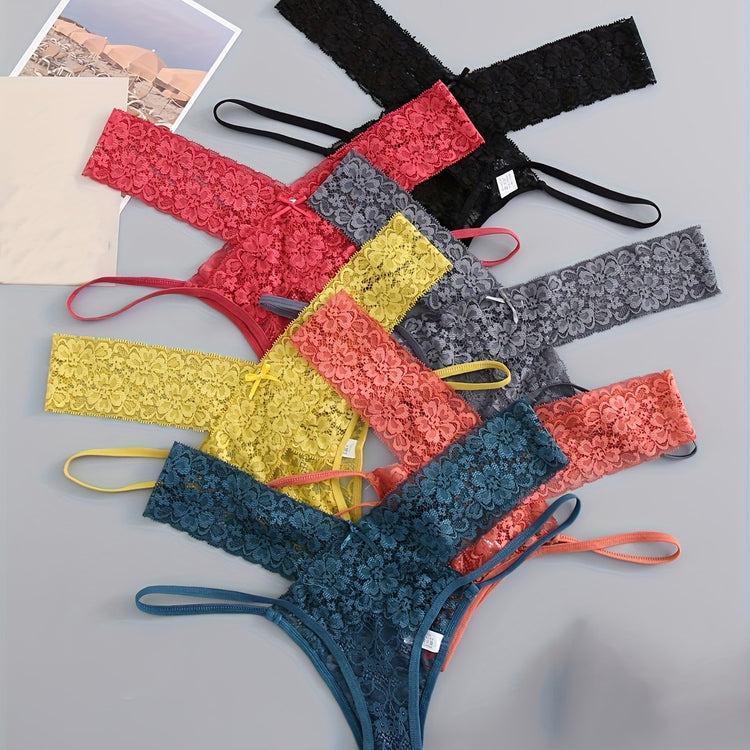 6pcs Floral Lace Panties, Hollow Out Breathable Intimates Panties, Women&