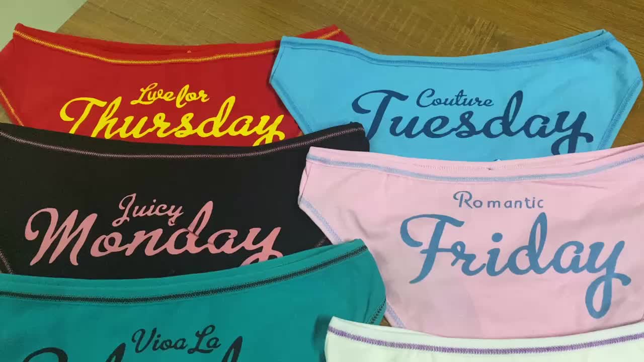 7 Pcs Letter Pint Bow Tie Briefs, Comfy & Breathable Mid-Rise Intimates Panties, Women&