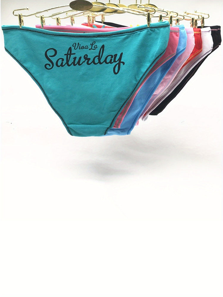 7 Pcs Letter Pint Bow Tie Briefs, Comfy & Breathable Mid-Rise Intimates Panties, Women&