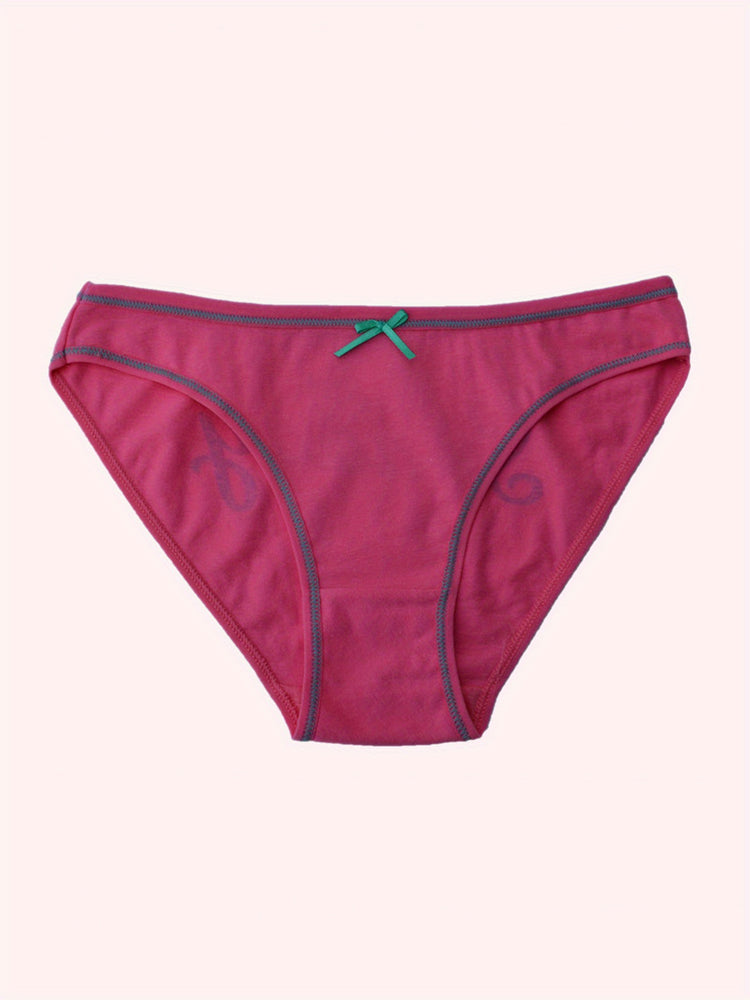 7 Pcs Letter Pint Bow Tie Briefs, Comfy & Breathable Mid-Rise Intimates Panties, Women&