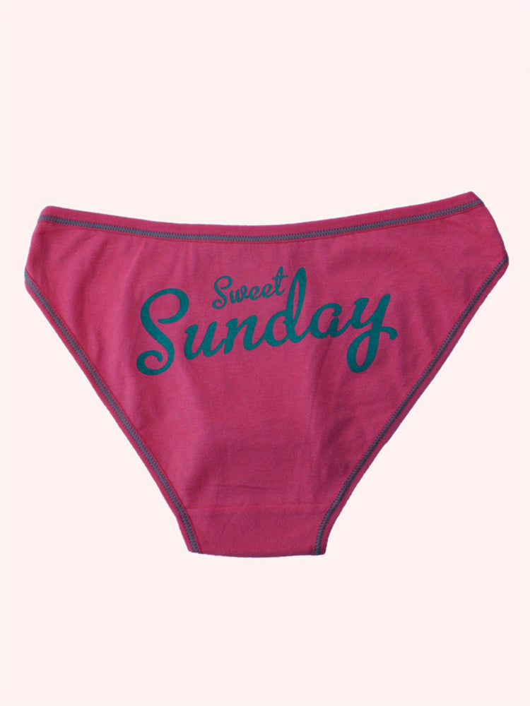 7 Pcs Letter Pint Bow Tie Briefs, Comfy & Breathable Mid-Rise Intimates Panties, Women&