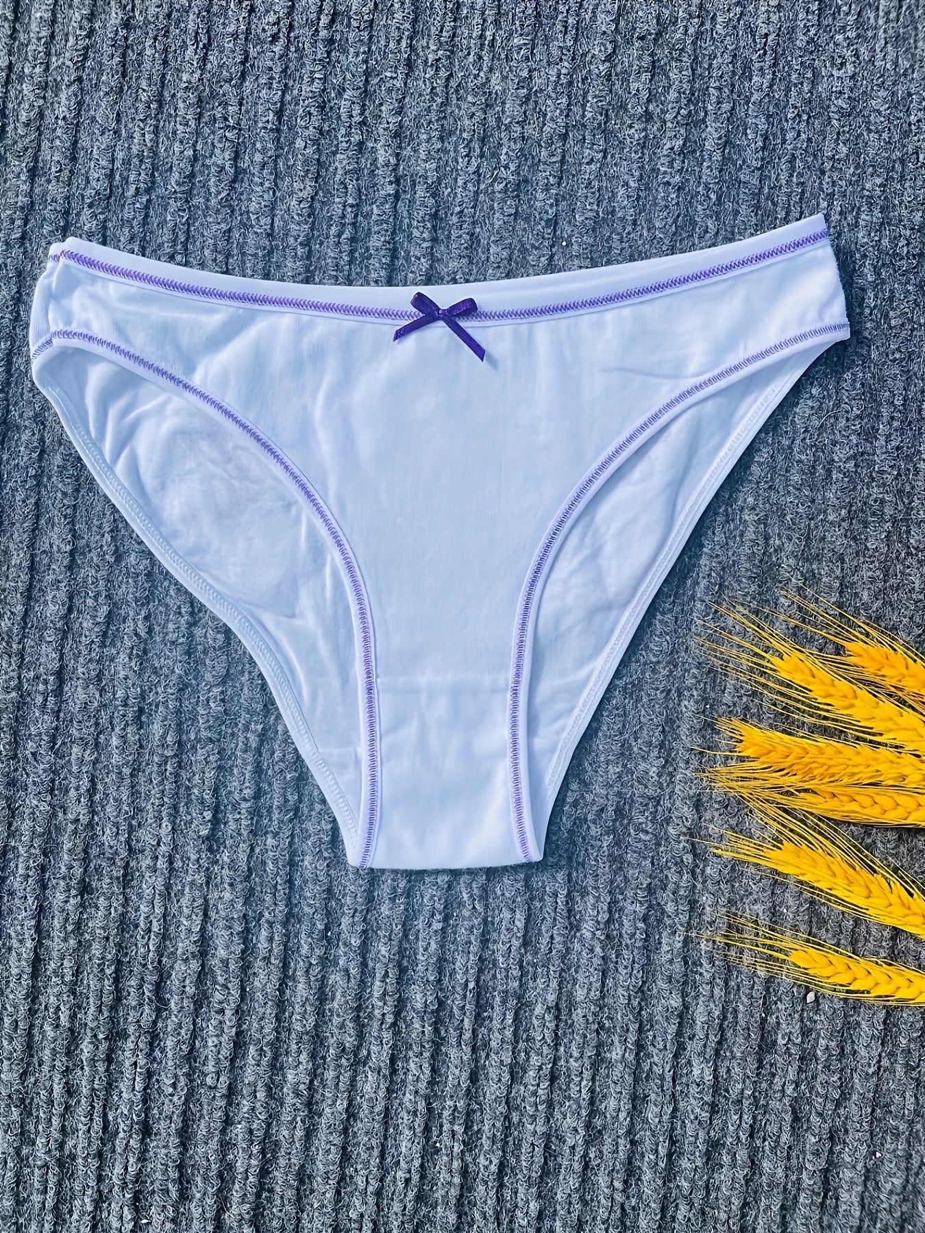 7 Pcs Letter Pint Bow Tie Briefs, Comfy & Breathable Mid-Rise Intimates Panties, Women&