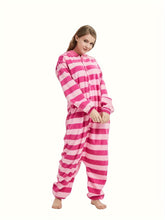 Vibrant Cartoon Cat Pajama Jumpsuit - Soft Long Sleeve Hooded Design, Button-Front Closure, Cozy Lingerie & Sleepwear for Women - Cute Music Festival Inspired, Relaxation-Focused Fashion - Lena & Miles Exquisite Boutique LLC.