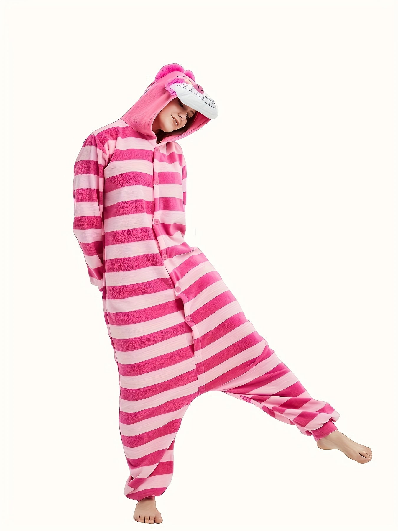 Vibrant Cartoon Cat Pajama Jumpsuit - Soft Long Sleeve Hooded Design, Button-Front Closure, Cozy Lingerie & Sleepwear for Women - Cute Music Festival Inspired, Relaxation-Focused Fashion - Lena & Miles Exquisite Boutique LLC.