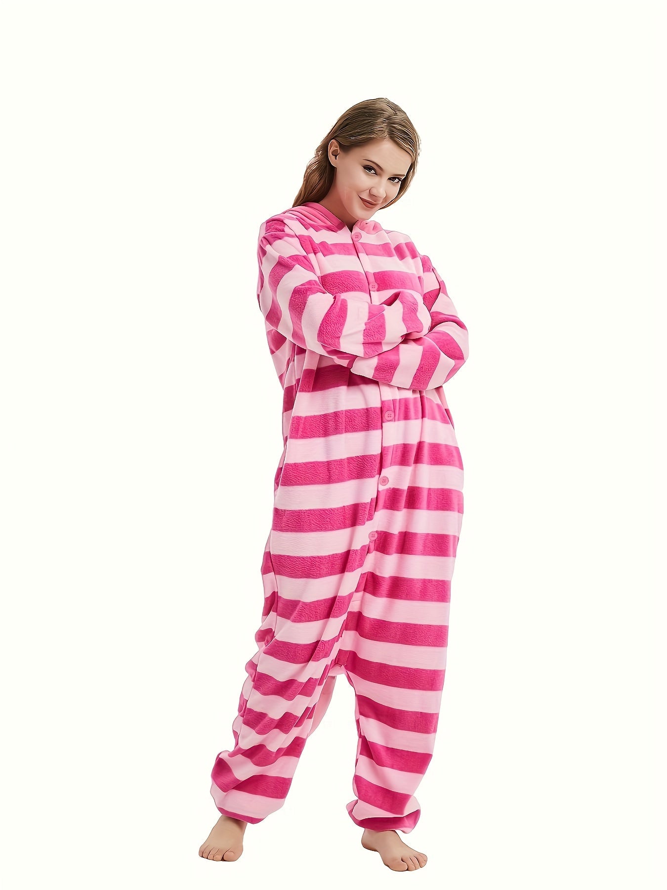Vibrant Cartoon Cat Pajama Jumpsuit - Soft Long Sleeve Hooded Design, Button-Front Closure, Cozy Lingerie & Sleepwear for Women - Cute Music Festival Inspired, Relaxation-Focused Fashion - Lena & Miles Exquisite Boutique LLC.