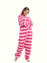Vibrant Cartoon Cat Pajama Jumpsuit - Soft Long Sleeve Hooded Design, Button-Front Closure, Cozy Lingerie & Sleepwear for Women - Cute Music Festival Inspired, Relaxation-Focused Fashion - Lena & Miles Exquisite Boutique LLC.