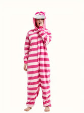 Vibrant Cartoon Cat Pajama Jumpsuit - Soft Long Sleeve Hooded Design, Button-Front Closure, Cozy Lingerie & Sleepwear for Women - Cute Music Festival Inspired, Relaxation-Focused Fashion - Lena & Miles Exquisite Boutique LLC.