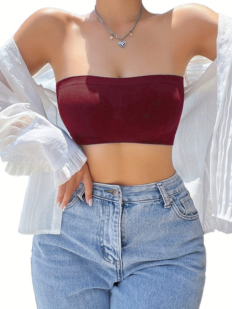 3pcs Strapless Bandeau Bras, Comfy & Soft Stretch Everyday Bra, Women&