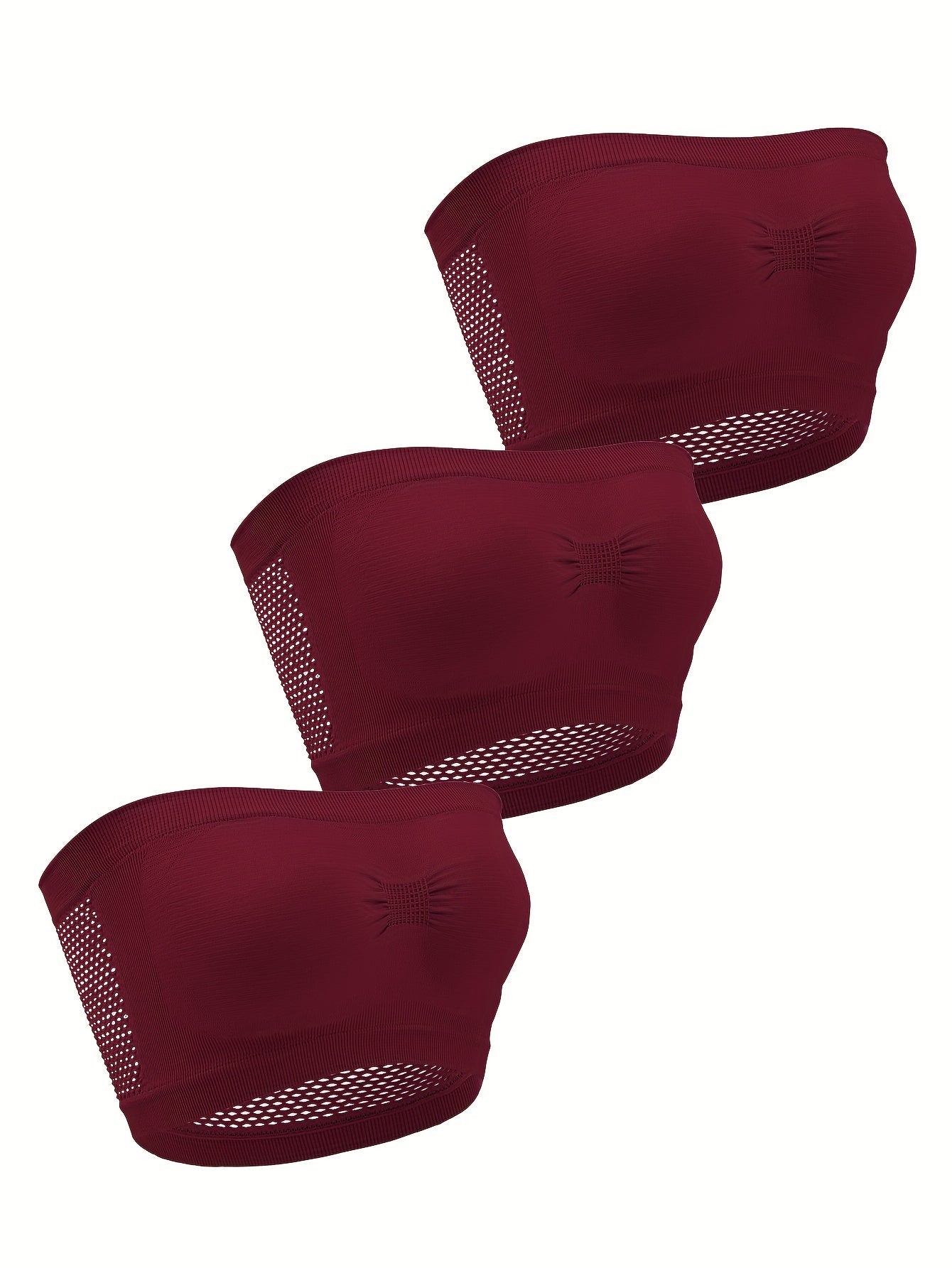 3pcs Strapless Bandeau Bras, Comfy & Soft Stretch Everyday Bra, Women&