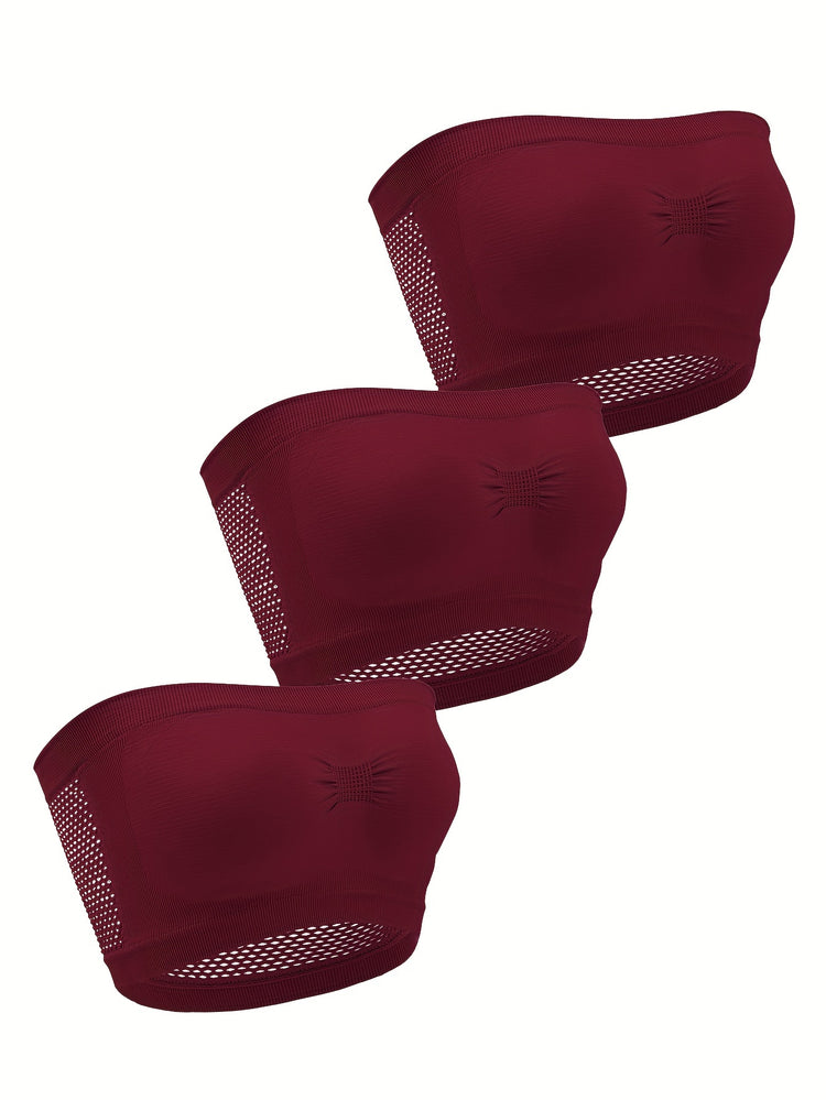 3pcs Strapless Bandeau Bras, Comfy & Soft Stretch Everyday Bra, Women&