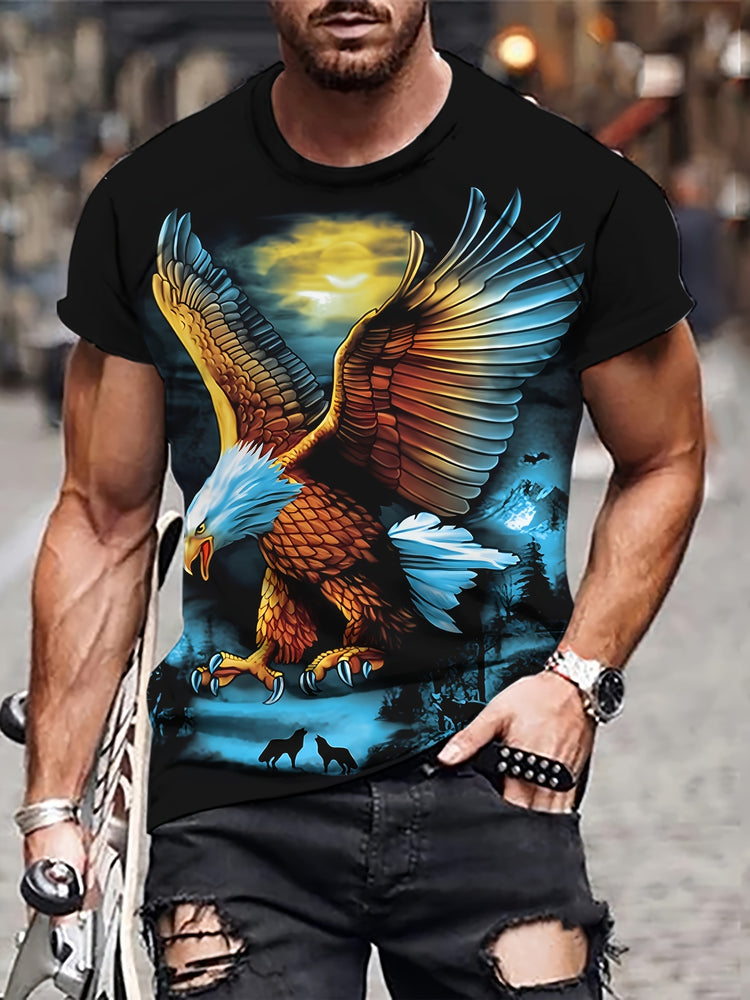 Stylish Eagle Print T-Shirt for Men - Casual Short Sleeve Crew Neck Tee for Outdoor Activities - Comfortable Men&