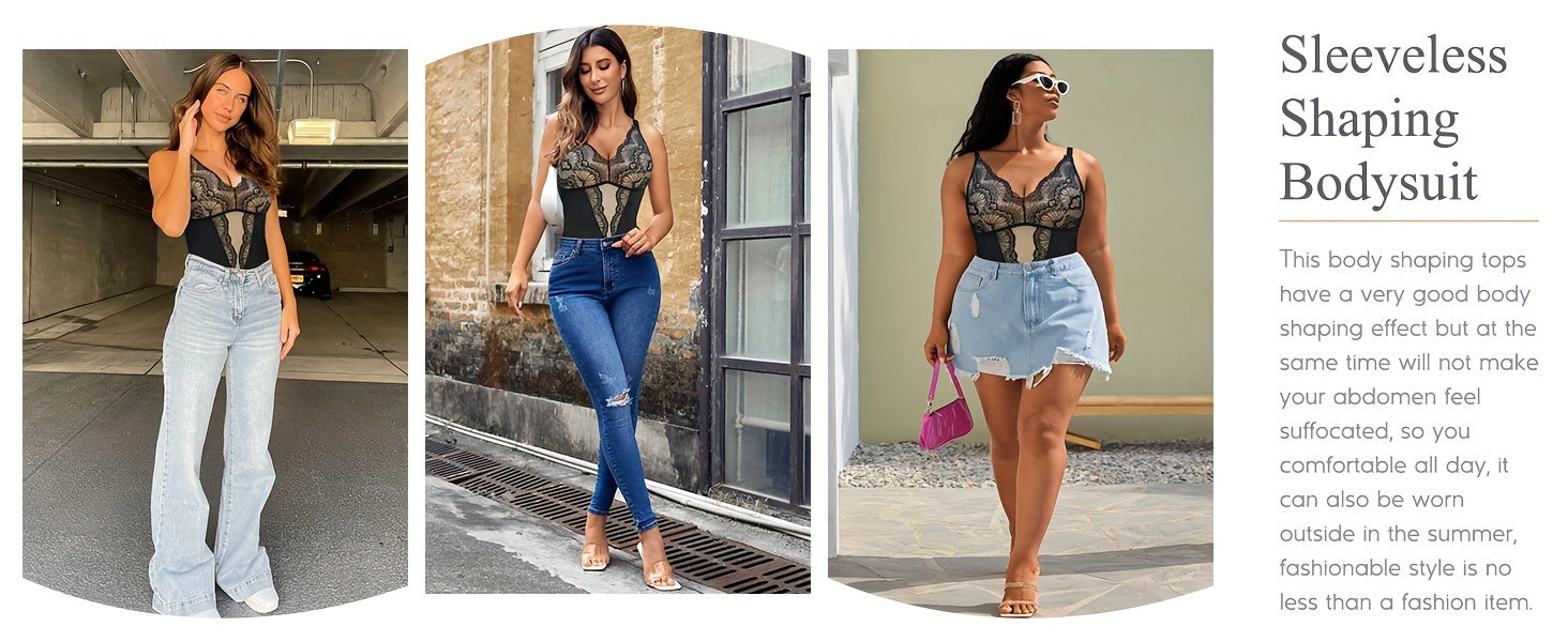 Wanfisto Lace Shapewear Bodysuit Tummy - Lena & Miles Exquisite Boutique LLC.