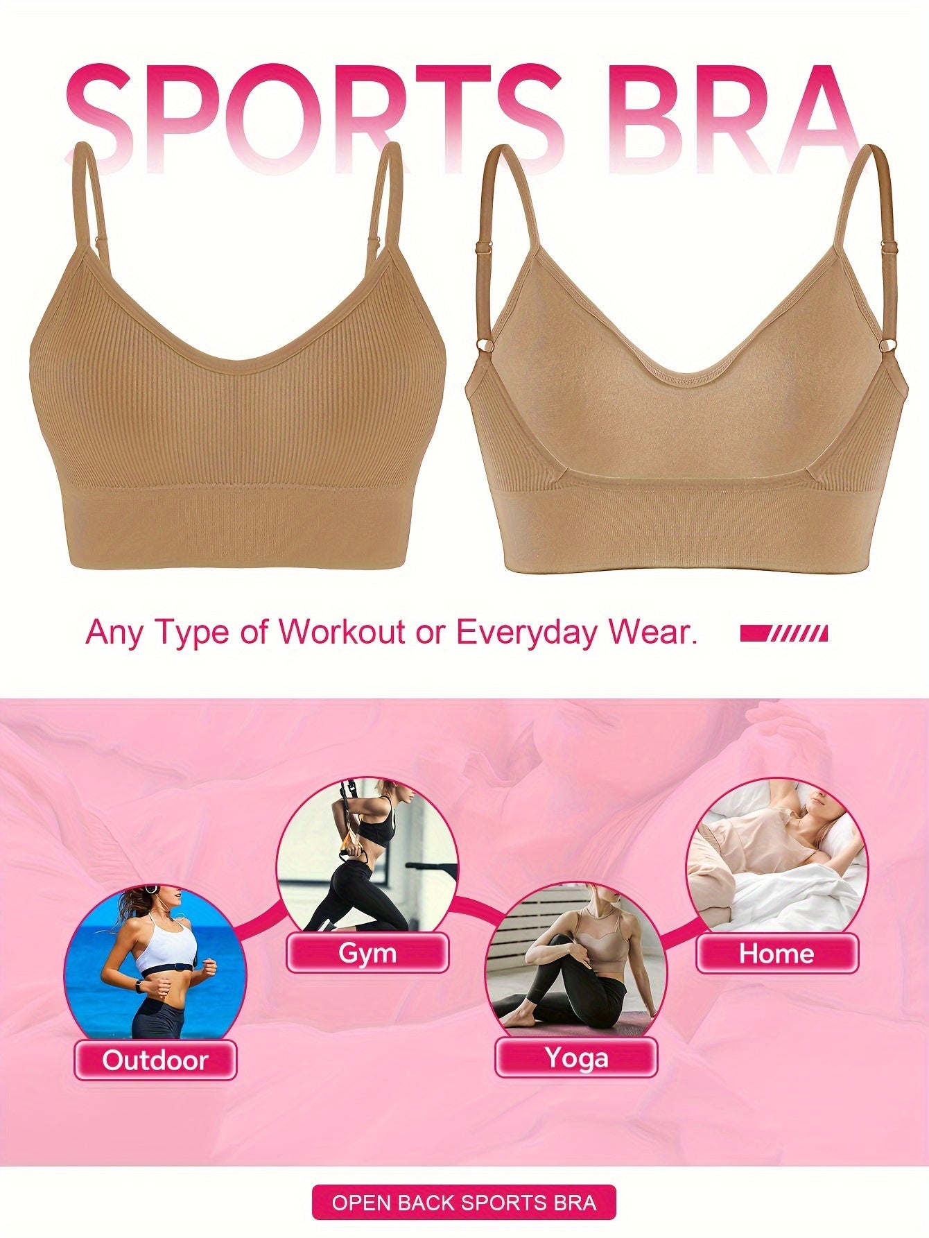 ComfyFit Solid Ribbed Sports Bra - Sports Bras for Women, Breathable Workout Fitness Intimates, Lingerie and Underwear with Superior Comfort and Support - Lena & Miles Exquisite Boutique LLC.